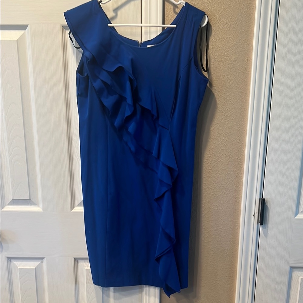 Emma & Michele Blue Ruffled One Shoulder Dress